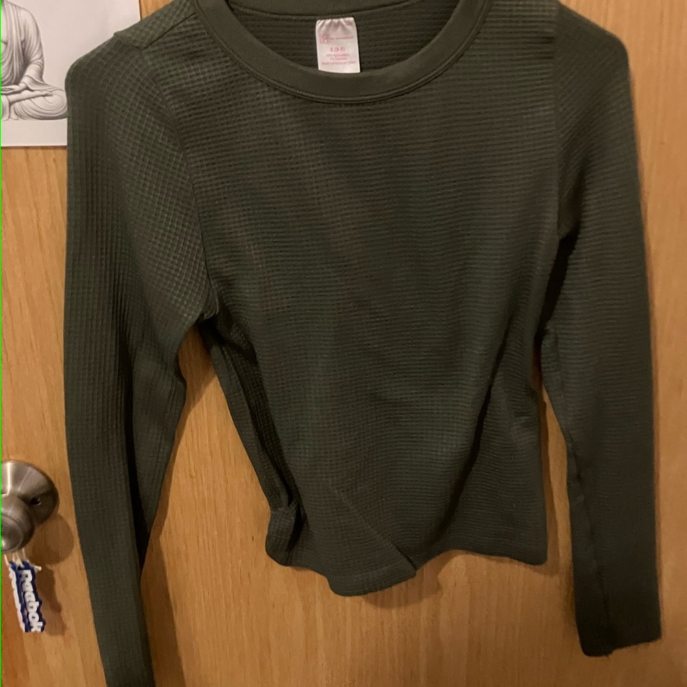 No Boundaries Dark Olive Waffle Knit Top